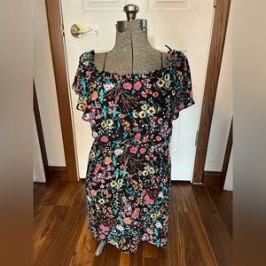 Express Off the Shoulder Black Floral Dress size Small